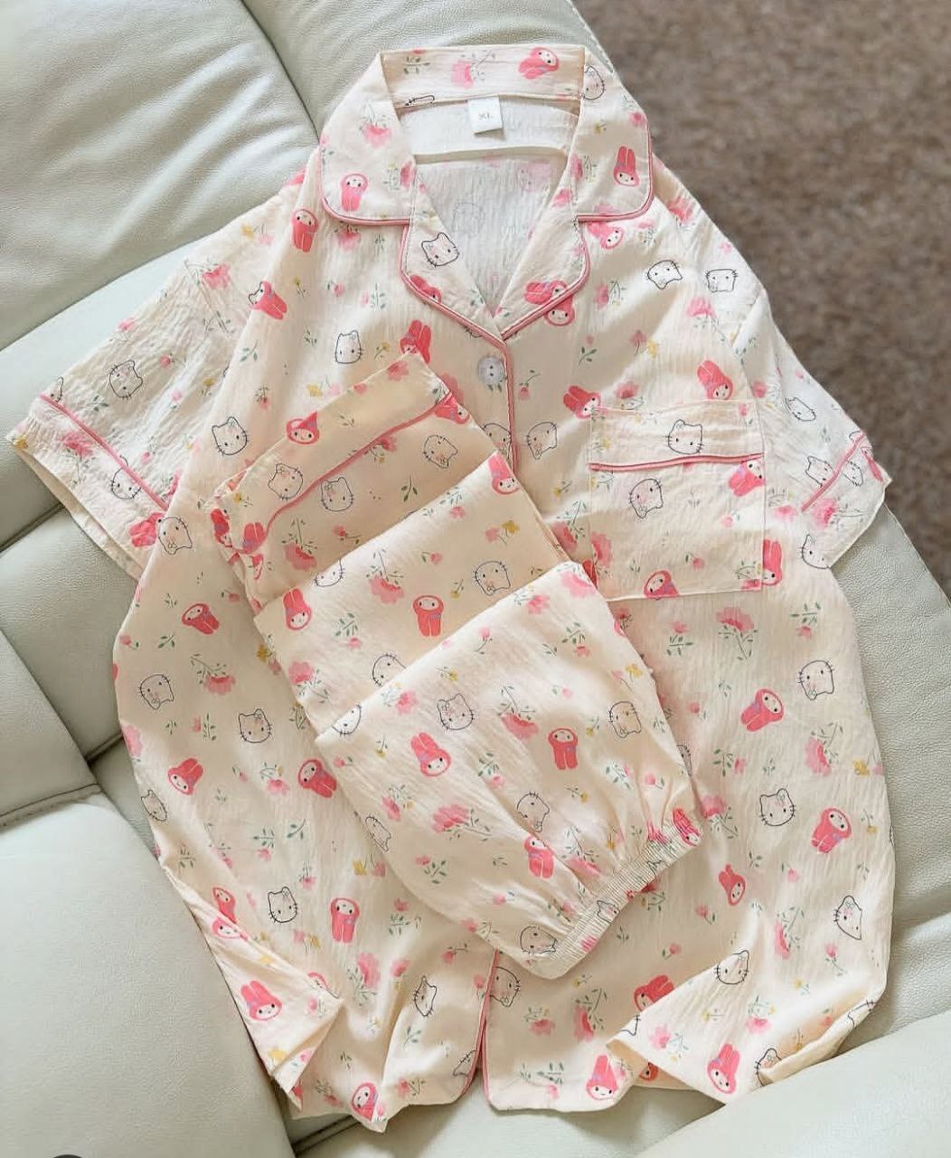 ست بلوز شلوار زنانه  استین کوتاه وارداتی درجه یک بدون ابرفت و رنگدهی