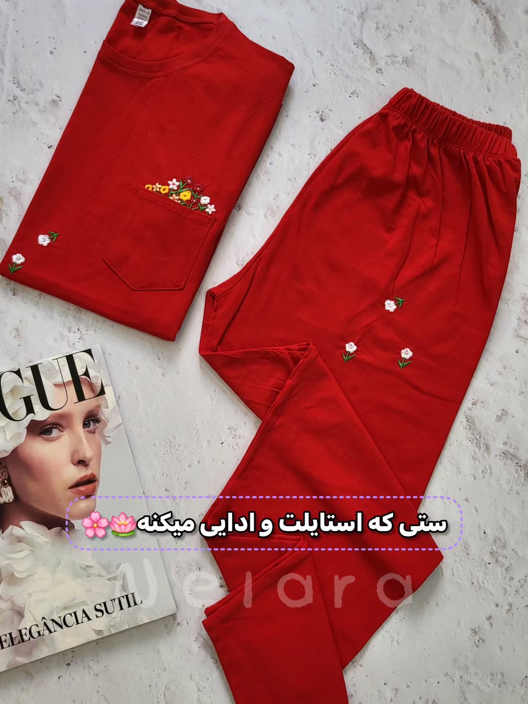 ست تیشرت شلوار استین کوتاه طرح گل بهار